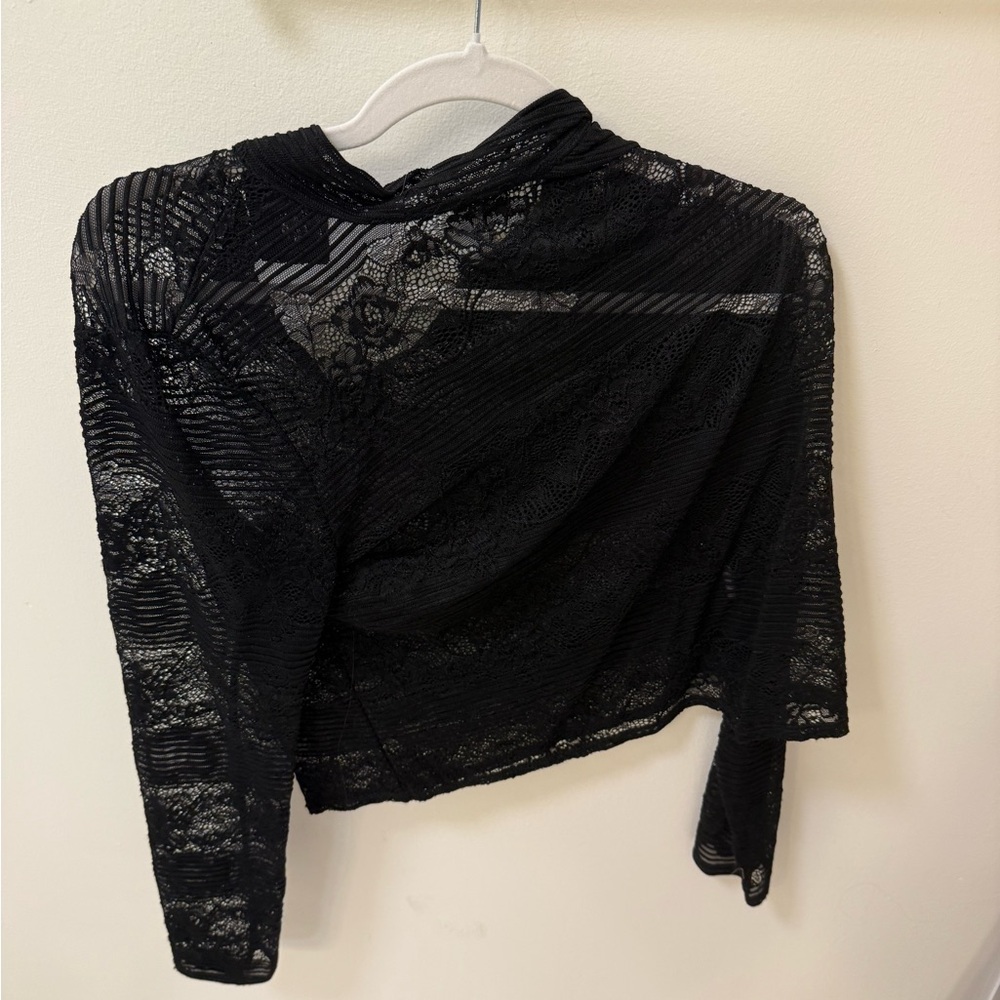 Francesca's Collections Black Asymmetrical Sheer Blouse